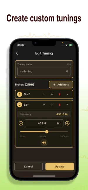 Fine Tuner iOS chromatic mode with real-time pitch detection