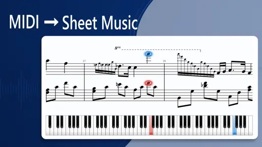 Midi to Sheet screenshot showing a generated score