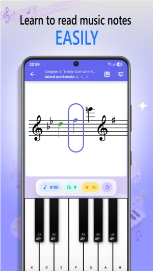 NoteRider exercise screen showing note reading practice