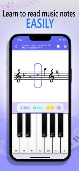 NoteRider iOS screenshot showing note reading practice