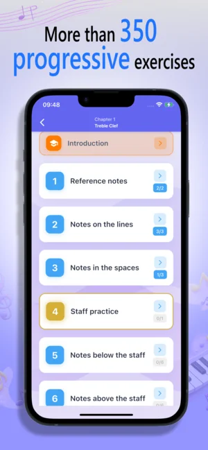 NoteRider iOS screenshot showing exercise statistics and note tracking