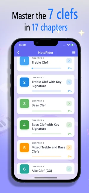 NoteRider iOS clef selection screen