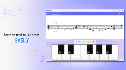 NoteRider Windows screenshot showing note reading practice