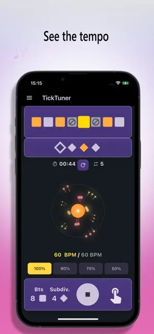 TickTuner iOS visual tempo indicators and settings